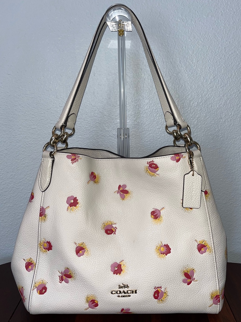 Coach Hallie Shoulder Bag Pebbled Leather with Pop Floral Print C5804 EUC